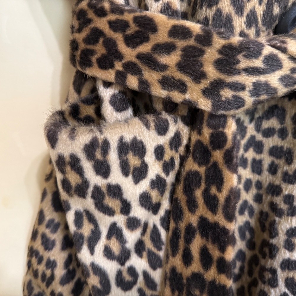 Leopard Print Faux Fur Women's Coat - Brown/Black - Picture 6 of 11